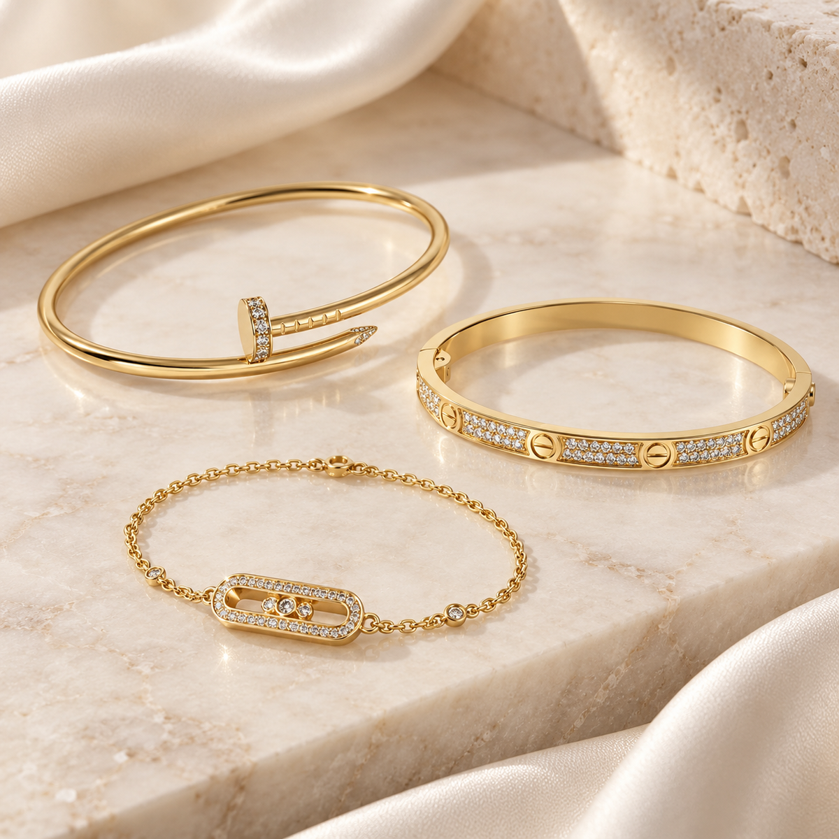 [AuraEcho] LOVE & JUSTE Baby Move Diamond Bracelet Stack Set