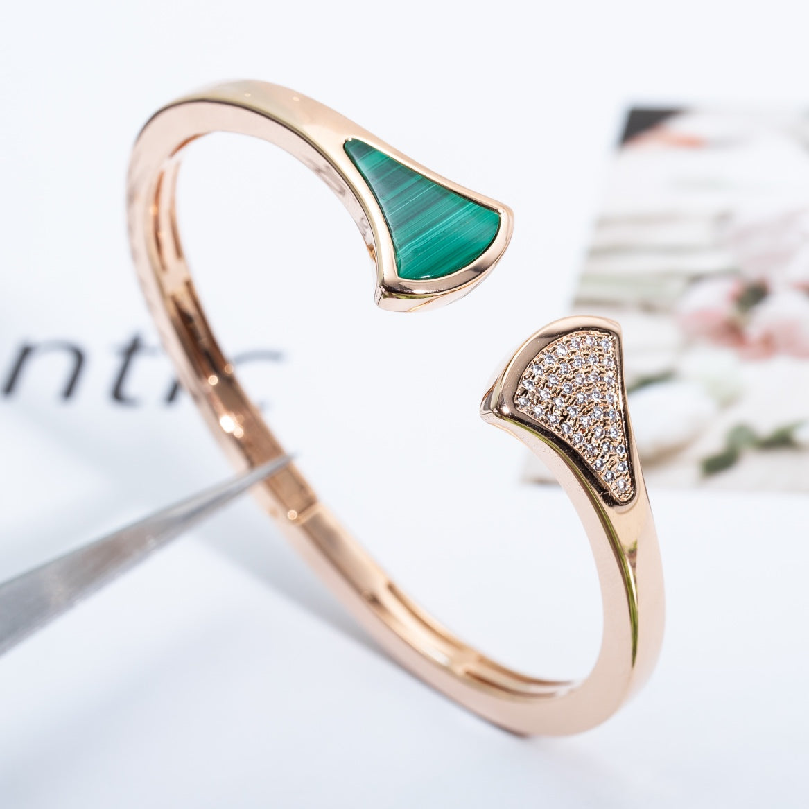 [AuraEcho]DREAM BRACELET OPEN MALACHITE PINK GOLD