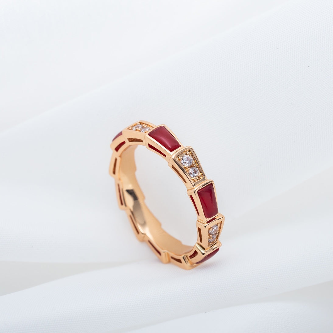 [AuraEcho]SERPENTI RING PINK GOLD CARNELIAN DIAMOND 3MM