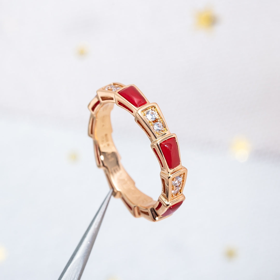 [AuraEcho]SERPENTI RING PINK GOLD CARNELIAN DIAMOND 3MM