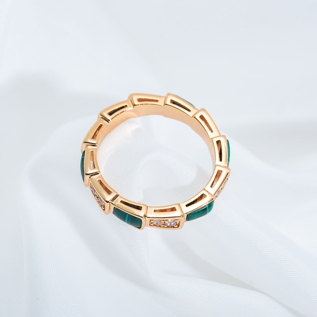 [AuraEcho]SERPENTI RING PINK GOLD MALACHITE DIAMOND 3MM
