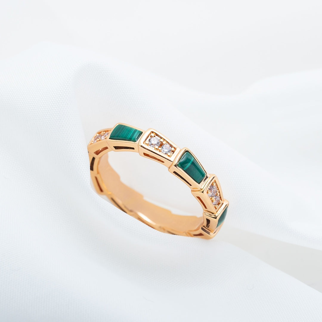 [AuraEcho]SERPENTI RING PINK GOLD MALACHITE DIAMOND 3MM