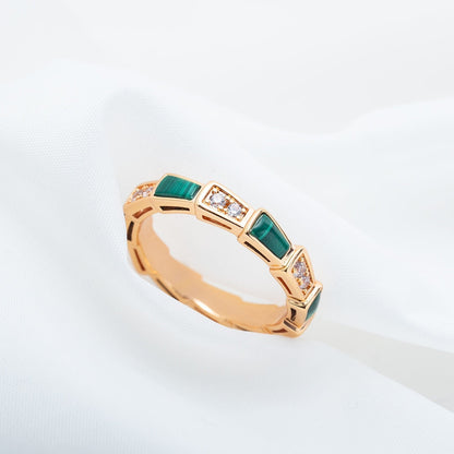 [AuraEcho]SERPENTI RING PINK GOLD MALACHITE DIAMOND 3MM