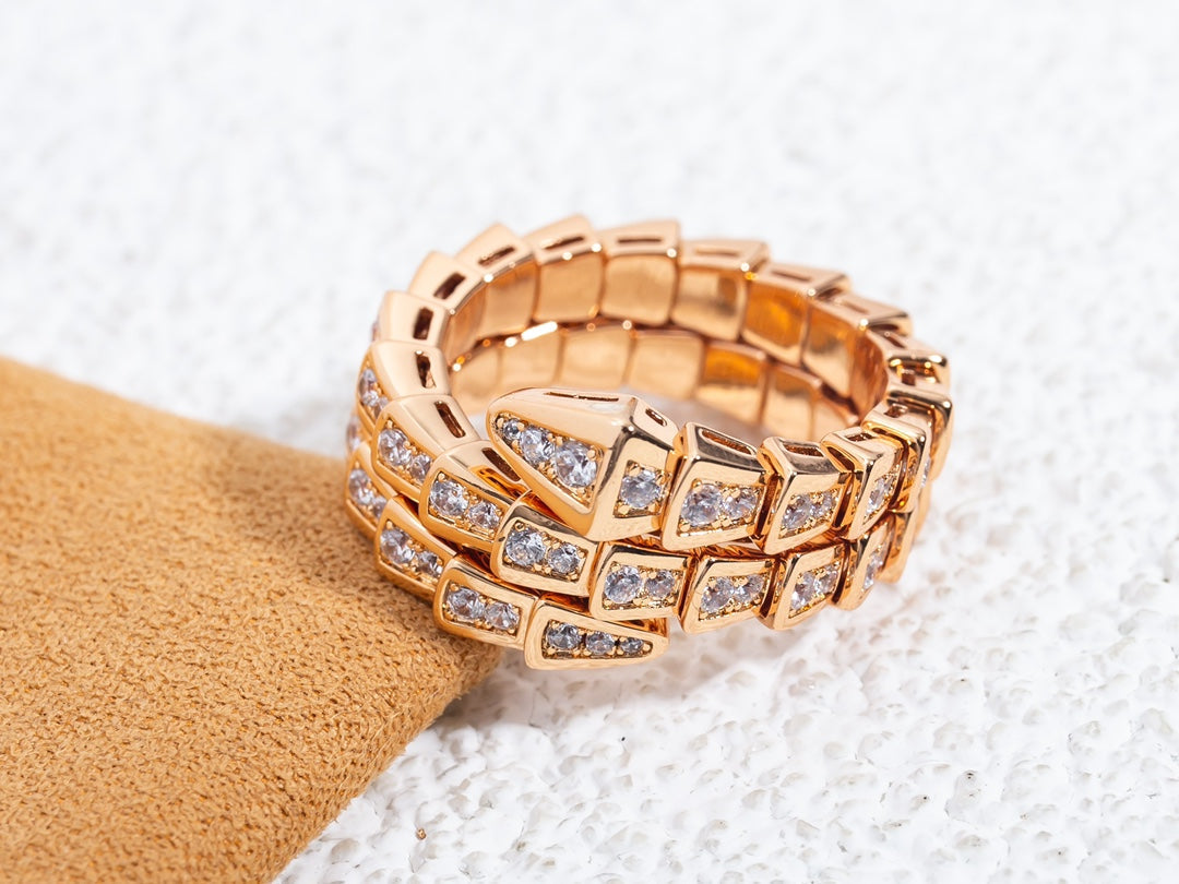 [AuraEcho]SERPENTI RING PINK GOLD DIAMOND DOUBLE ROW