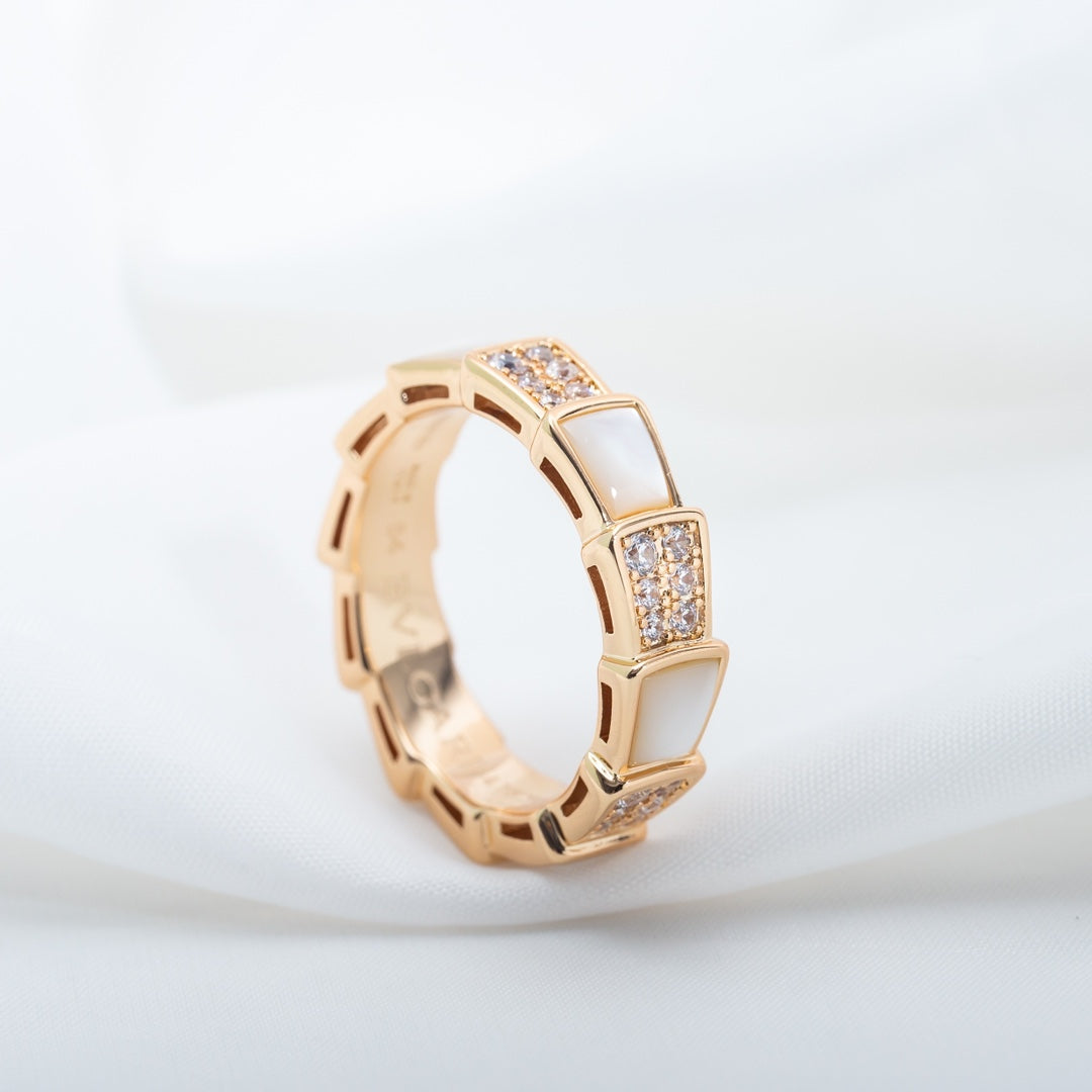[AuraEcho]SERPENTI RING PINK GOLD MOP DIAMOND PAVED 4MM