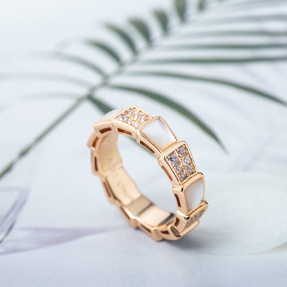 [AuraEcho]SERPENTI RING PINK GOLD MOP DIAMOND PAVED 4MM