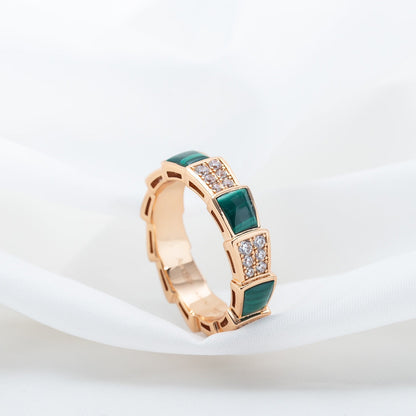 [AuraEcho]SERPENTI RING PINK GOLD MALACHITE DIAMOND PAVED 4MM