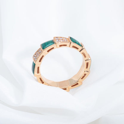 [AuraEcho]SERPENTI RING PINK GOLD MALACHITE DIAMOND PAVED 4MM