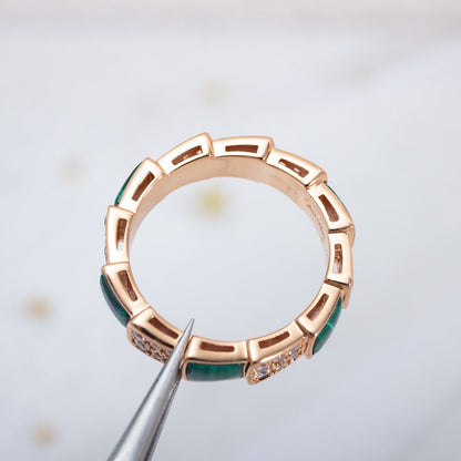 [AuraEcho]SERPENTI RING PINK GOLD MALACHITE DIAMOND PAVED 4MM