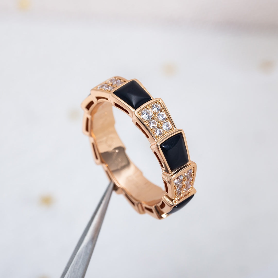 [AuraEcho]SERPENTI RING PINK GOLD BLACK MOP DIAMOND PAVED 4MM