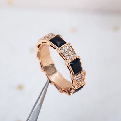 [AuraEcho]SERPENTI RING PINK GOLD BLACK MOP DIAMOND PAVED 4MM