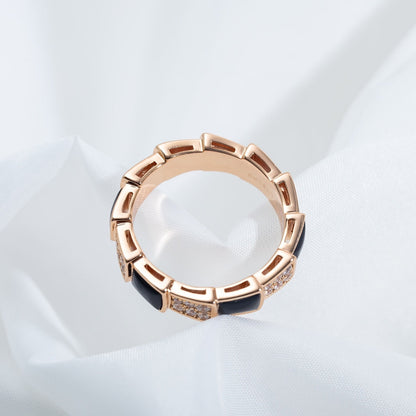 [AuraEcho]SERPENTI RING PINK GOLD BLACK MOP DIAMOND PAVED 4MM