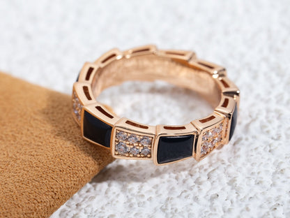 [AuraEcho]SERPENTI RING PINK GOLD BLACK MOP DIAMOND PAVED 4MM
