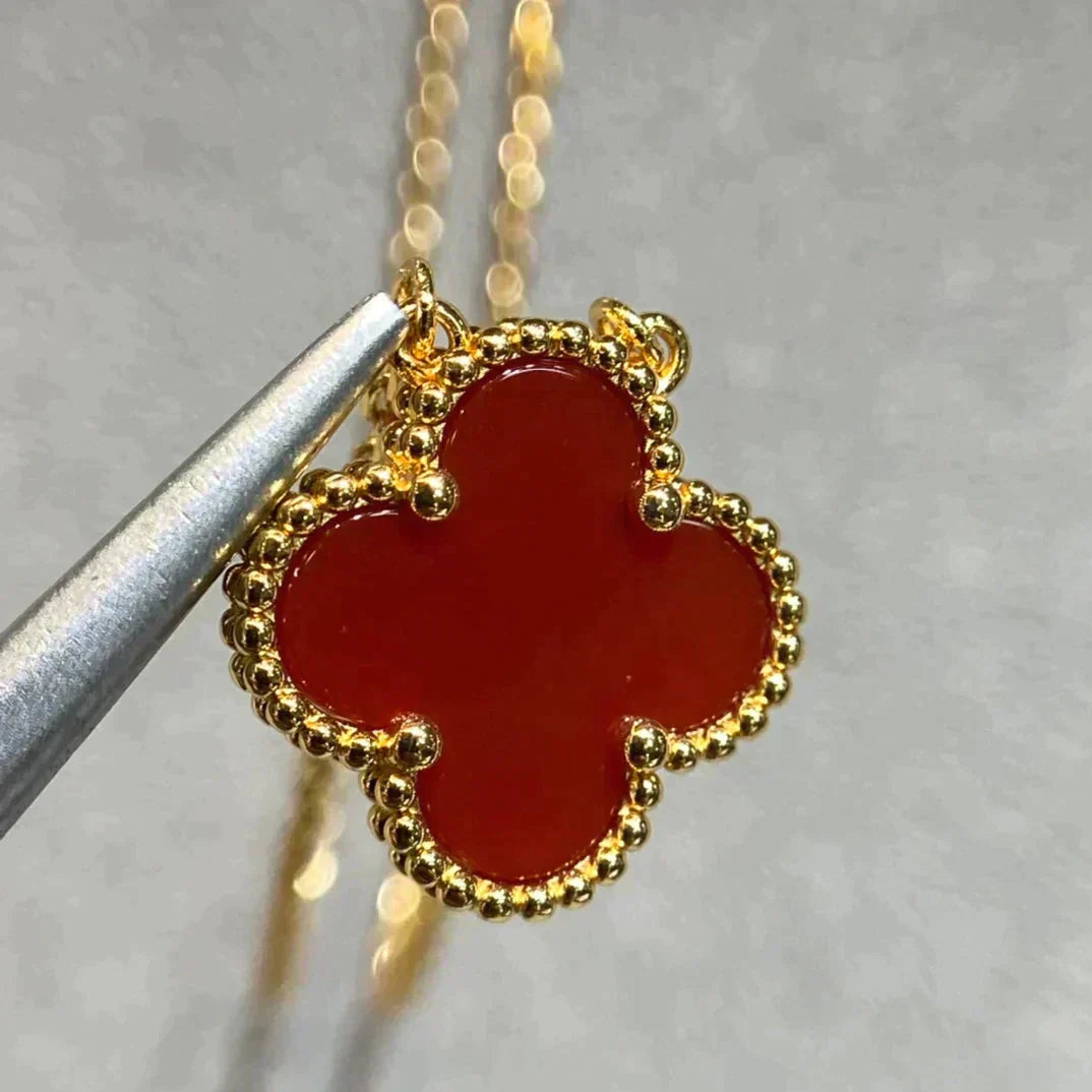 [AuraEcho]CLOVER 15MM CARNELIAN SINGLE FLOWER NECKLACE