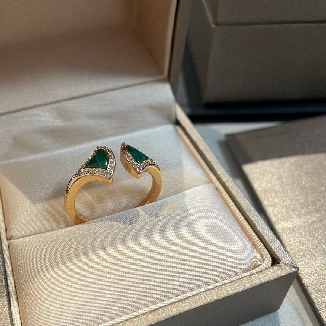 [AuraEcho]DREAM MALACHITE DIAMOND OPEN RING