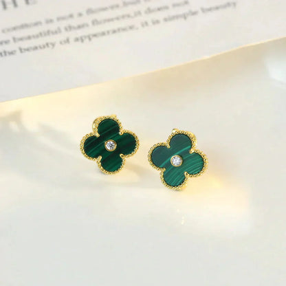 [AuraEcho]CLOVER MEDIUM 1 MOTIFS MALACHITE DIAMOND EARRINGS
