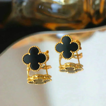 [AuraEcho]CLOVER MEDIUM 1 MOTIFS  ONYX STUD EARRINGS