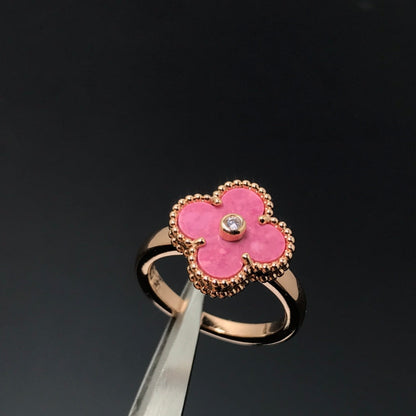 [AuraEcho]CLOVER RHODONITE ROSE GOLD RING