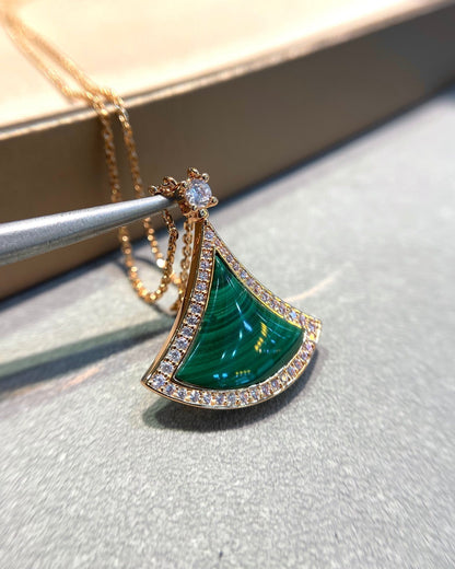 [AuraEcho]DREAM MALACHITE DIAMOND PAVED PINK GOLD NECKLACE