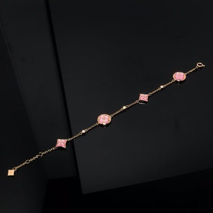 [AuraEcho]STAR AND SUN 4 MOTIF PINK MOP PINK GOLD BRACELET