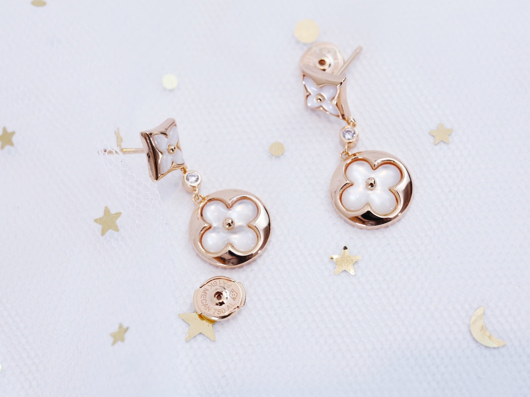 [AuraEcho]STAR AND SUN PINK GOLD MOP DROP EARRINGS