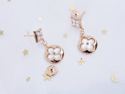 [AuraEcho]STAR AND SUN PINK GOLD MOP DROP EARRINGS