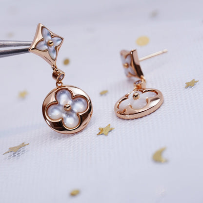 [AuraEcho]STAR AND SUN PINK GOLD MOP DROP EARRINGS