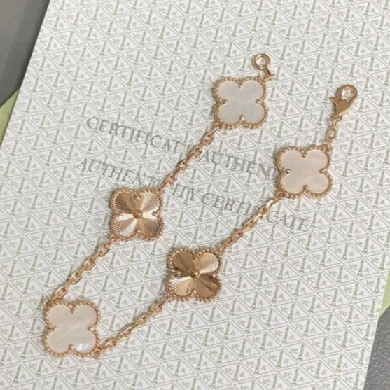 [AuraEcho]CLOVER BRACELET 5 MOTIF WHITE MOP PINK GOLD