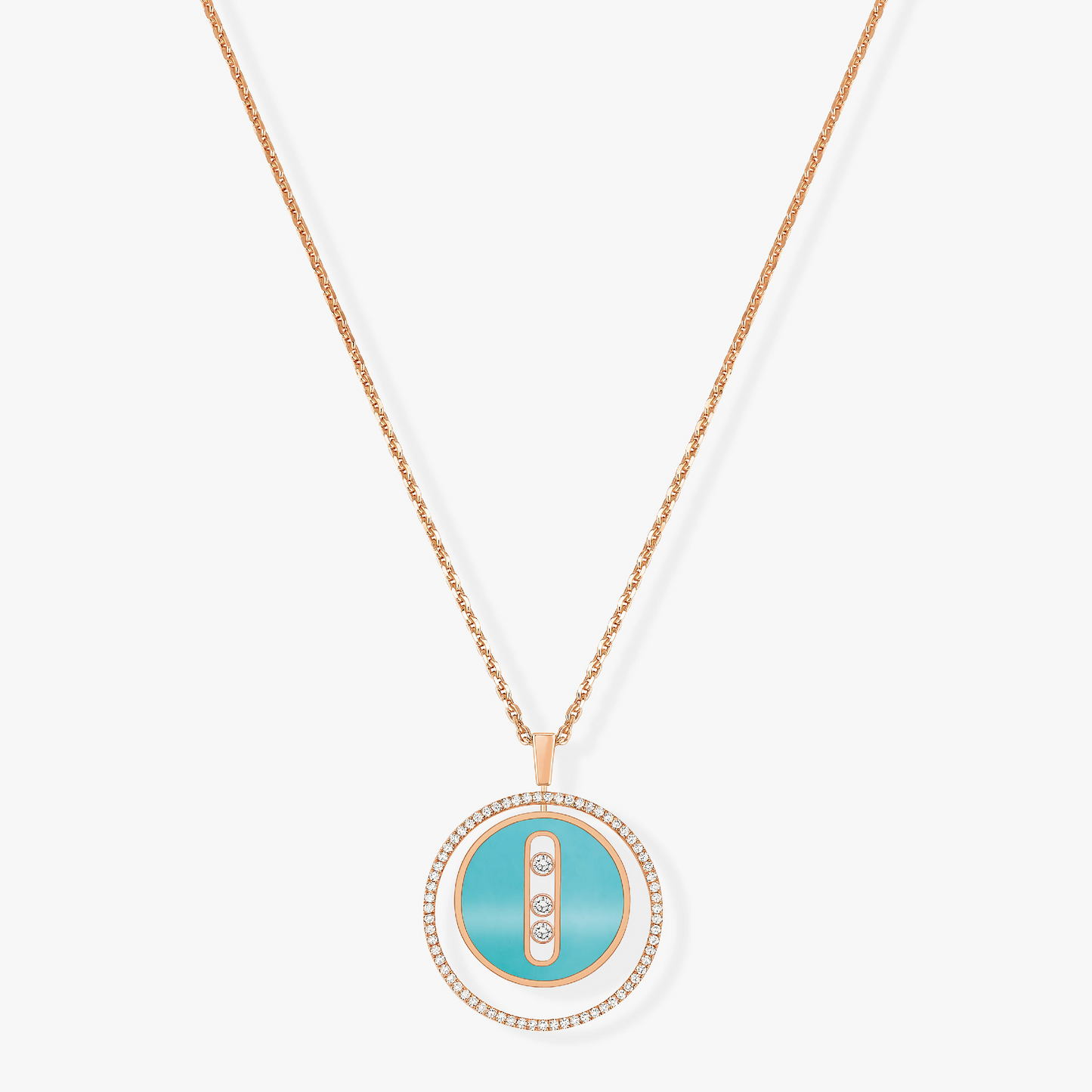 [AuraEcho]LUCKY MOVE 3 DIAMONDS TURQUOISE PINK GOLD DIAMOND NECKLACE
