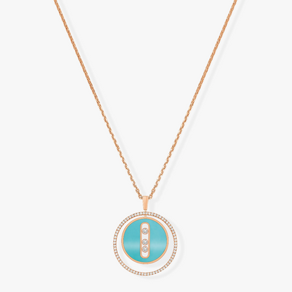 [AuraEcho]LUCKY MOVE 3 DIAMONDS TURQUOISE PINK GOLD DIAMOND NECKLACE