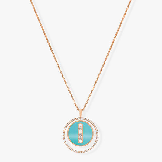 [AuraEcho]LUCKY MOVE 3 DIAMONDS TURQUOISE PINK GOLD DIAMOND NECKLACE
