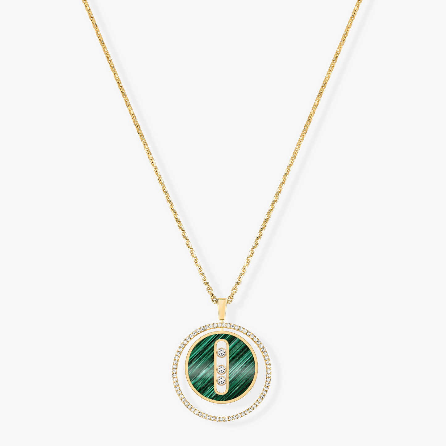 [AuraEcho]LUCKY MOVE 3 DIAMOND MALACHITE GOLD DIAMOND NECKLACE