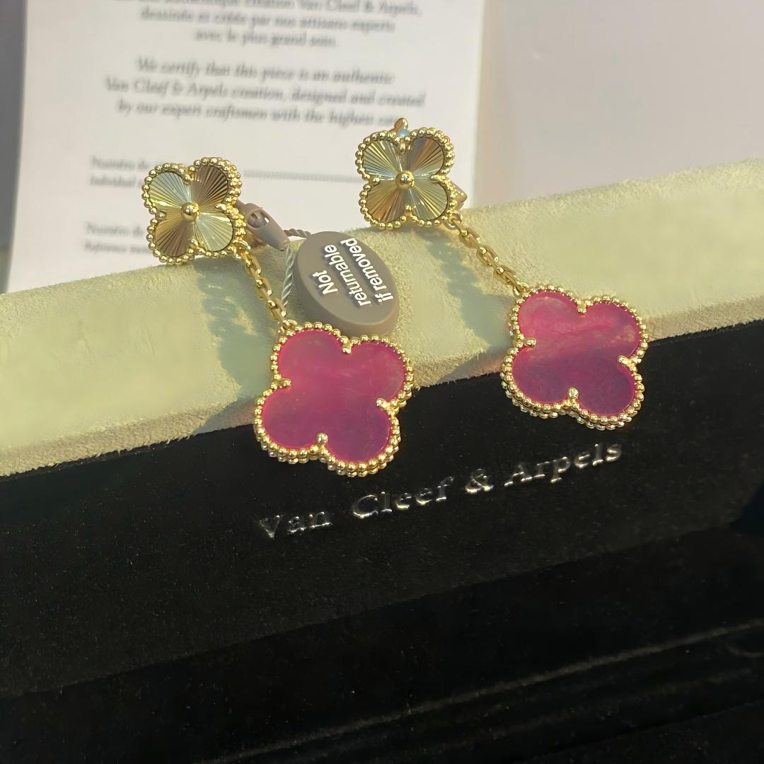 [AuraEcho]Clover Pink Enamel Necklace & Earring Jewelry Set