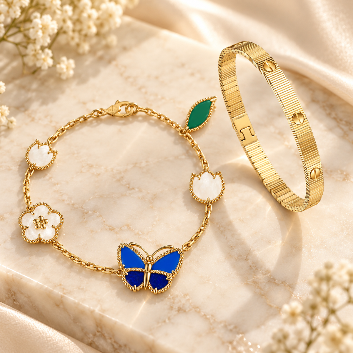 [AuraEcho] Lucky Spring Butterfly 5-Motif & LOVE Unlimited Bracelet Stack Set