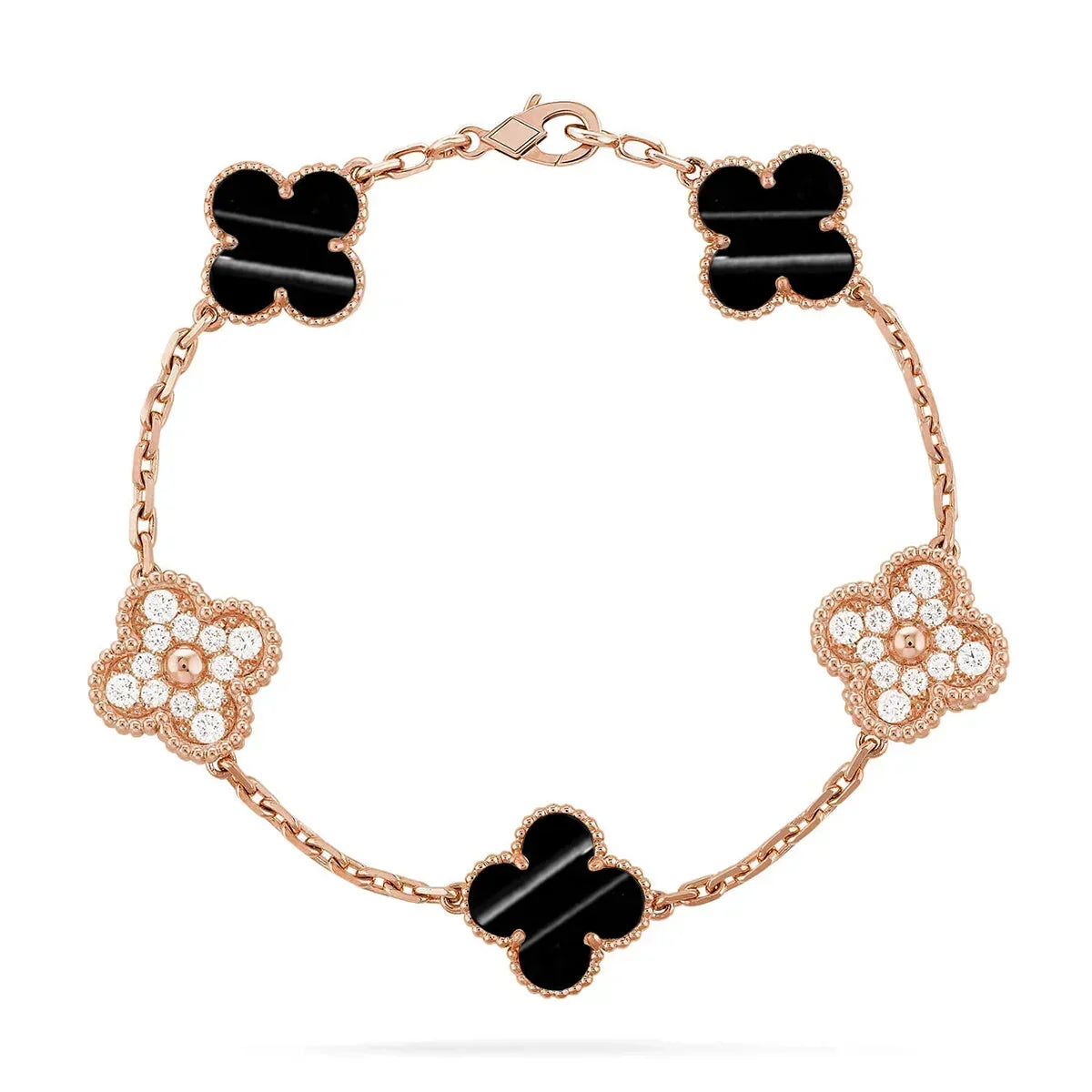 [AuraEcho]Clover Laser  Pulsar Stone 5-Motif & LOVE Diamond-Paved Bracelet Stack Set