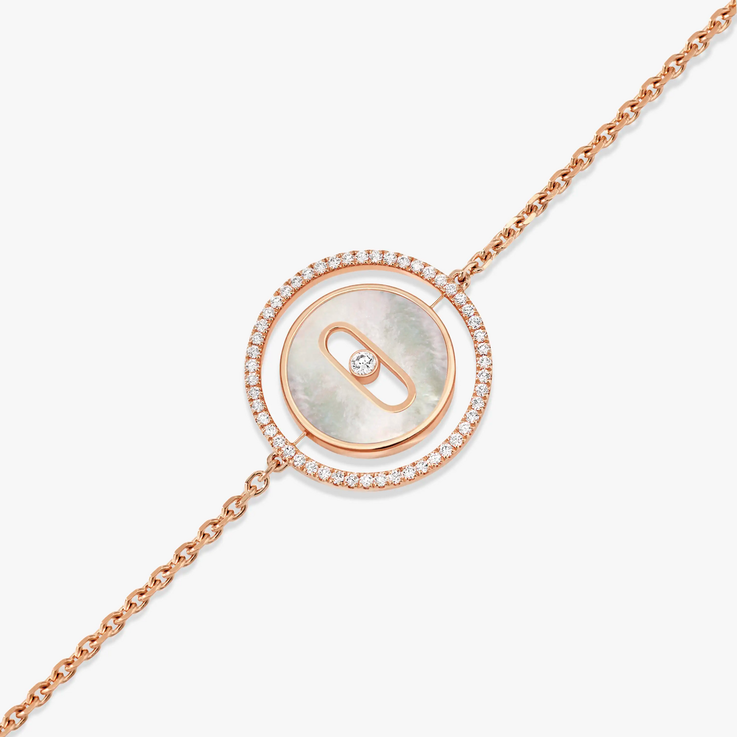 [AuraEcho]LUCKY MOVE WHITE MOTHER OF PEARL PINK GOLD DIAMOND BRACELET