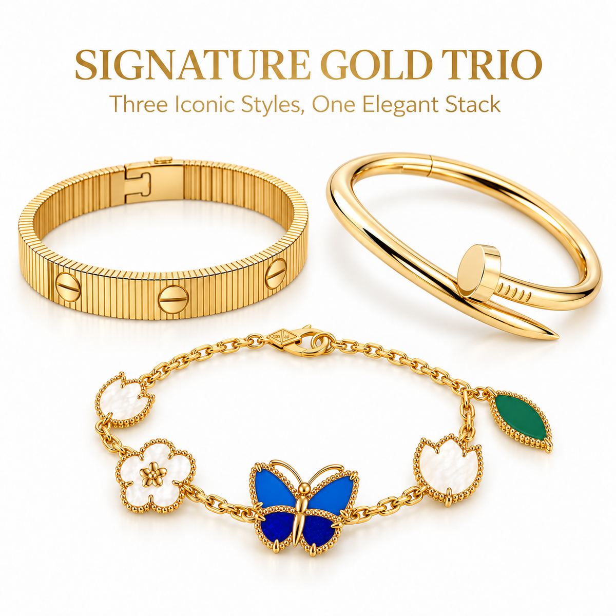 [AuraEcho]Clover Lucky Spring & Love & Juste Garden 3-Piece  Bracelet Stack Set