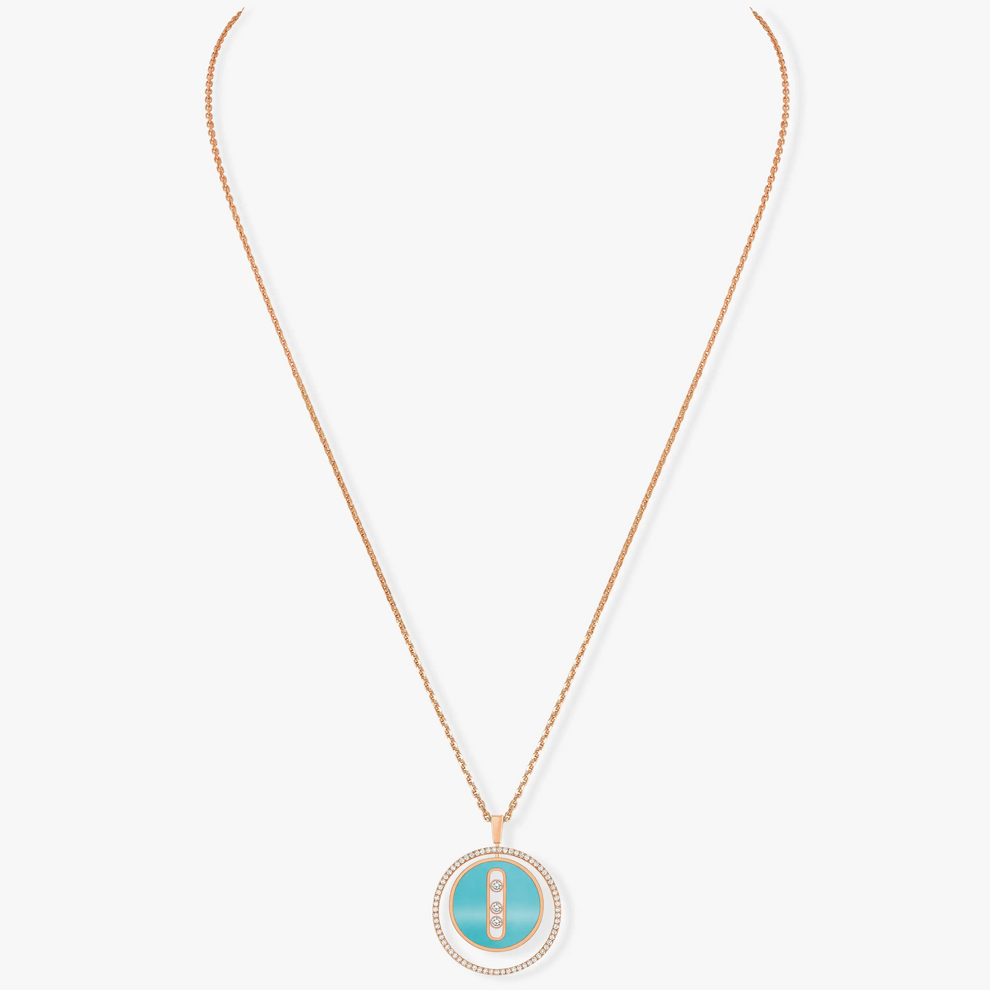 [AuraEcho]LUCKY MOVE 3 DIAMONDS TURQUOISE PINK GOLD DIAMOND NECKLACE