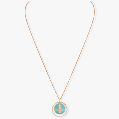 [AuraEcho]LUCKY MOVE 3 DIAMONDS TURQUOISE PINK GOLD DIAMOND NECKLACE