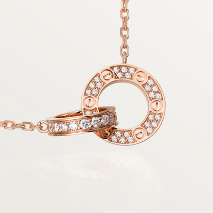 [AuraEcho]LOVE 7.6MM NECKLACE ROSE GOLD AND SILVER  FULL DIAMOND