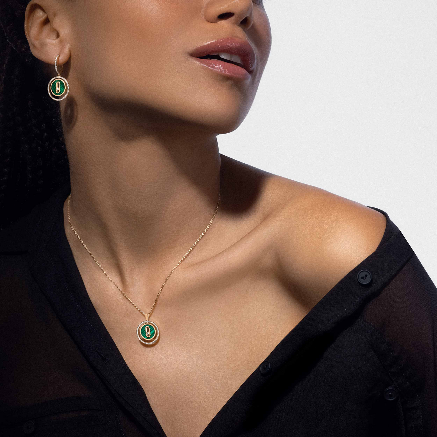 [AuraEcho]LUCKY MOVE 1 DIAMOND MALACHITE GOLD DIAMOND NECKLACE