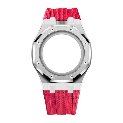 [AuraEcho]Steel Case & Fluoroelastomer Strap Full‑wrap Embedded Watch Band