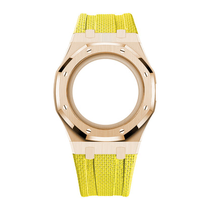 [AuraEcho]Steel Case & Fluoroelastomer Strap Full‑wrap Embedded Watch Band