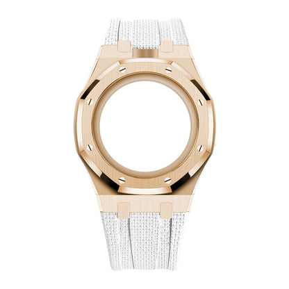 [AuraEcho]Steel Case & Fluoroelastomer Strap Full‑wrap Embedded Watch Band