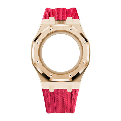 [AuraEcho]Steel Case & Fluoroelastomer Strap Full‑wrap Embedded Watch Band