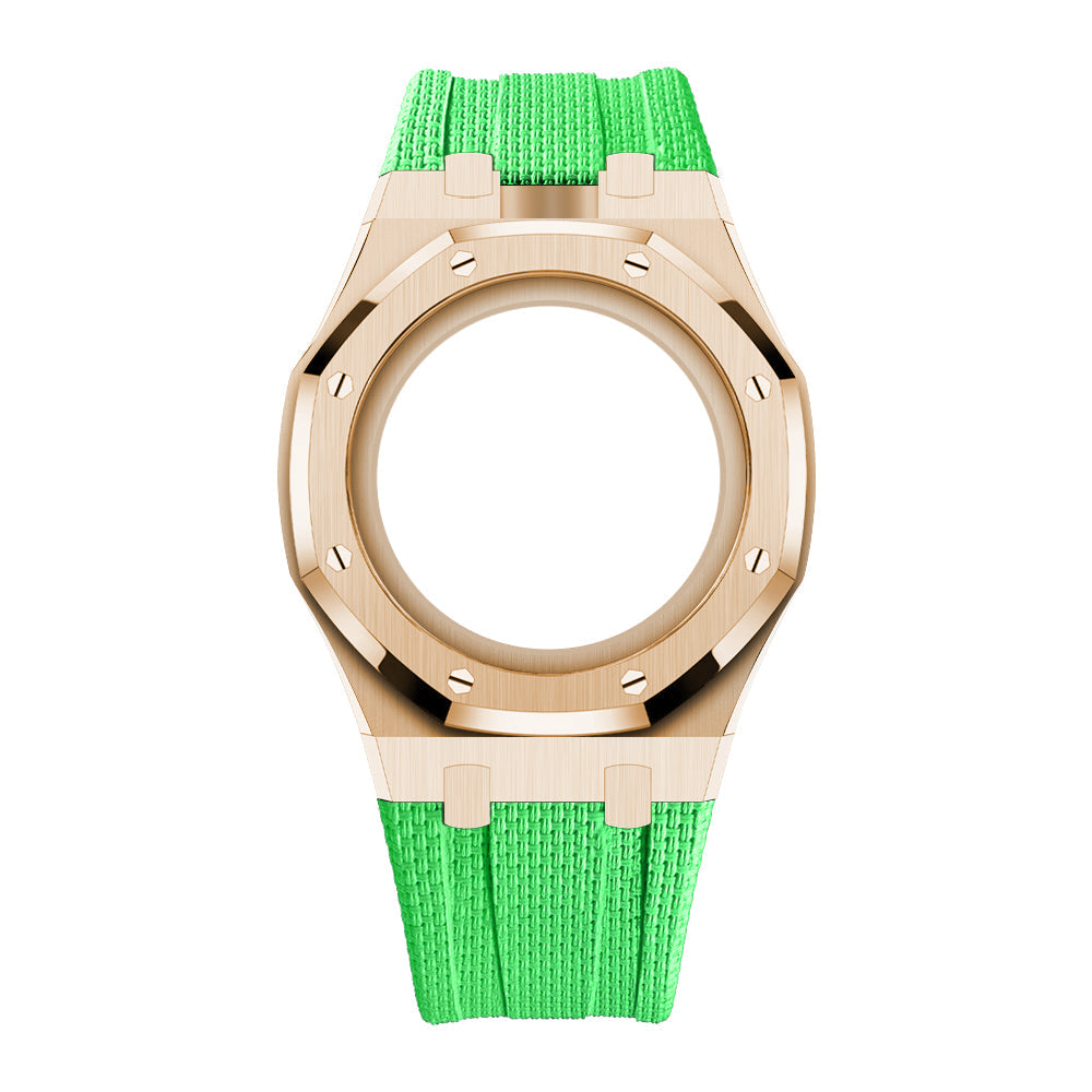 [AuraEcho]Steel Case & Fluoroelastomer Strap Full‑wrap Embedded Watch Band