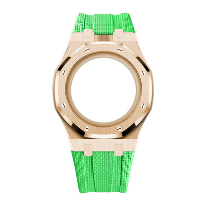 [AuraEcho]Steel Case & Fluoroelastomer Strap Full‑wrap Embedded Watch Band