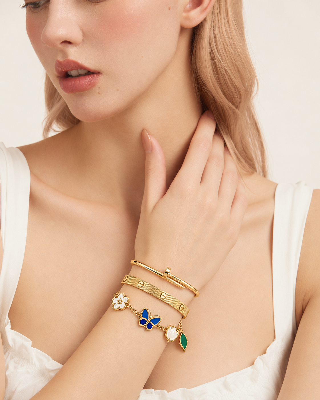[AuraEcho]Clover Lucky Spring & Love & Juste Garden 3-Piece  Bracelet Stack Set