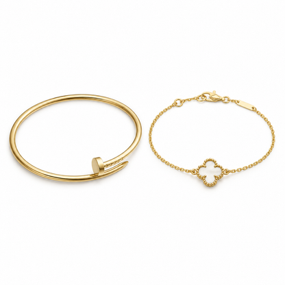 [AuraEcho] Clover White Mother-of-Pearl & JUSTE Bracelet Stack Set