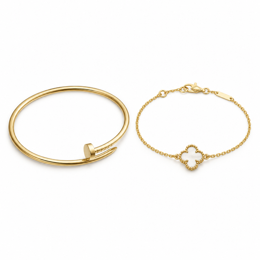 [AuraEcho] Clover White Mother-of-Pearl & JUSTE Bracelet Stack Set